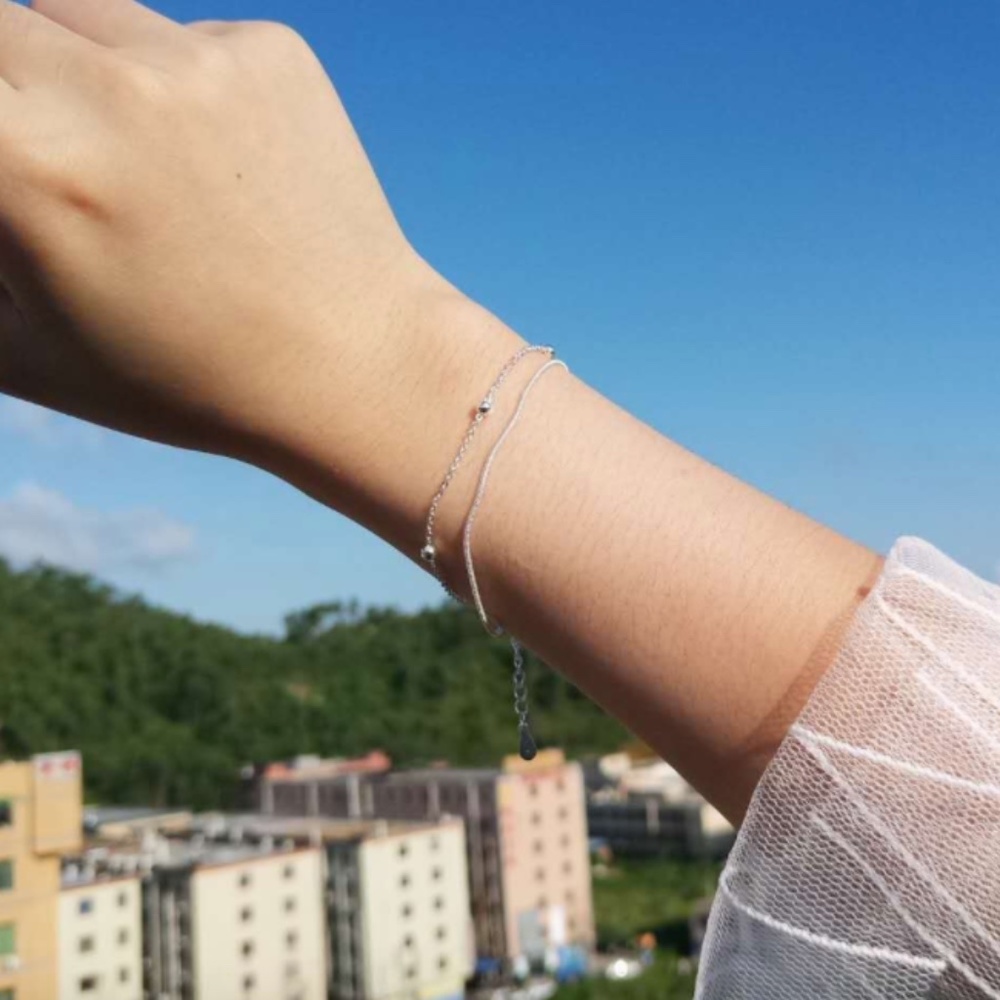 Sterling Silver Double Strand Snake Chain Bracelet - Picture 4 of 11